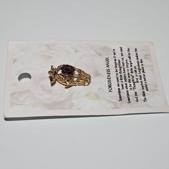 *Sale*Gold Tone Forgiveness Angel Red Flower Pin With Beautiful Thoughtful Mssge - Picture 10 of 11